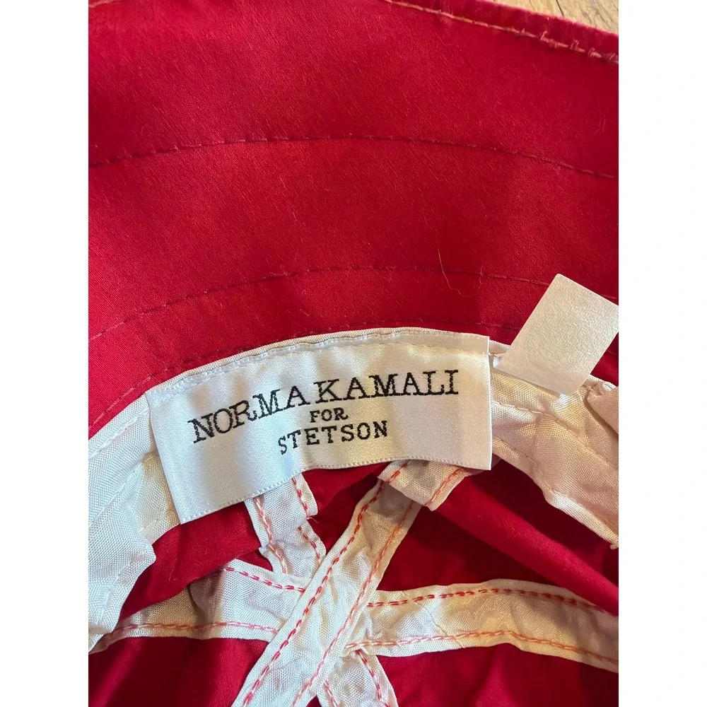 Norma Kamali for Stetson Vintage Red Cotton Bucket Sun Hat Made in USA